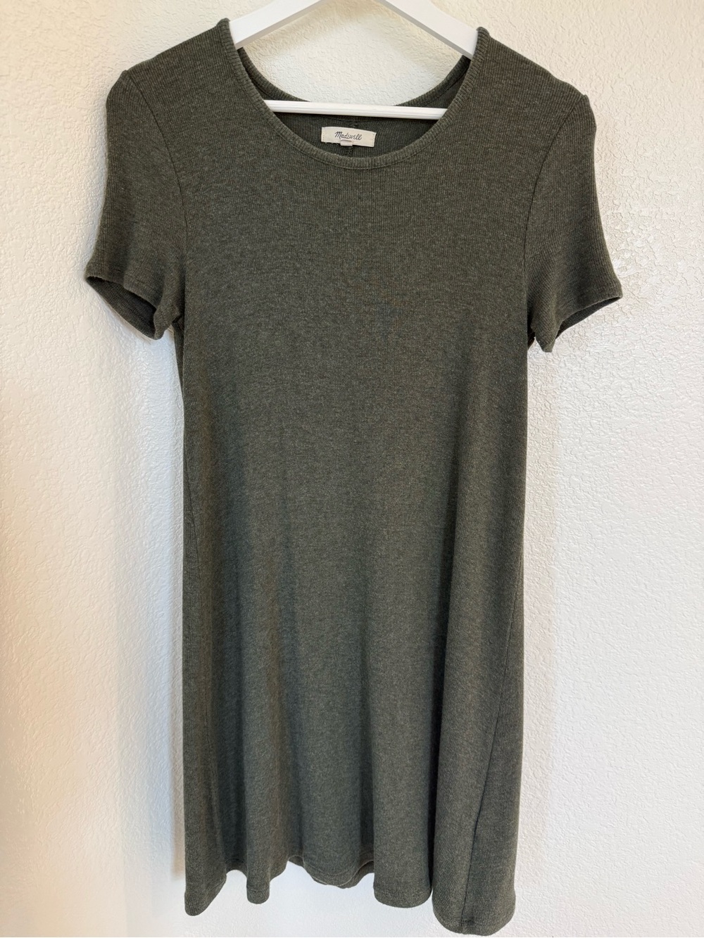 Madewell Olive Green Ribbed Swingy T-Shirt Dress Size S